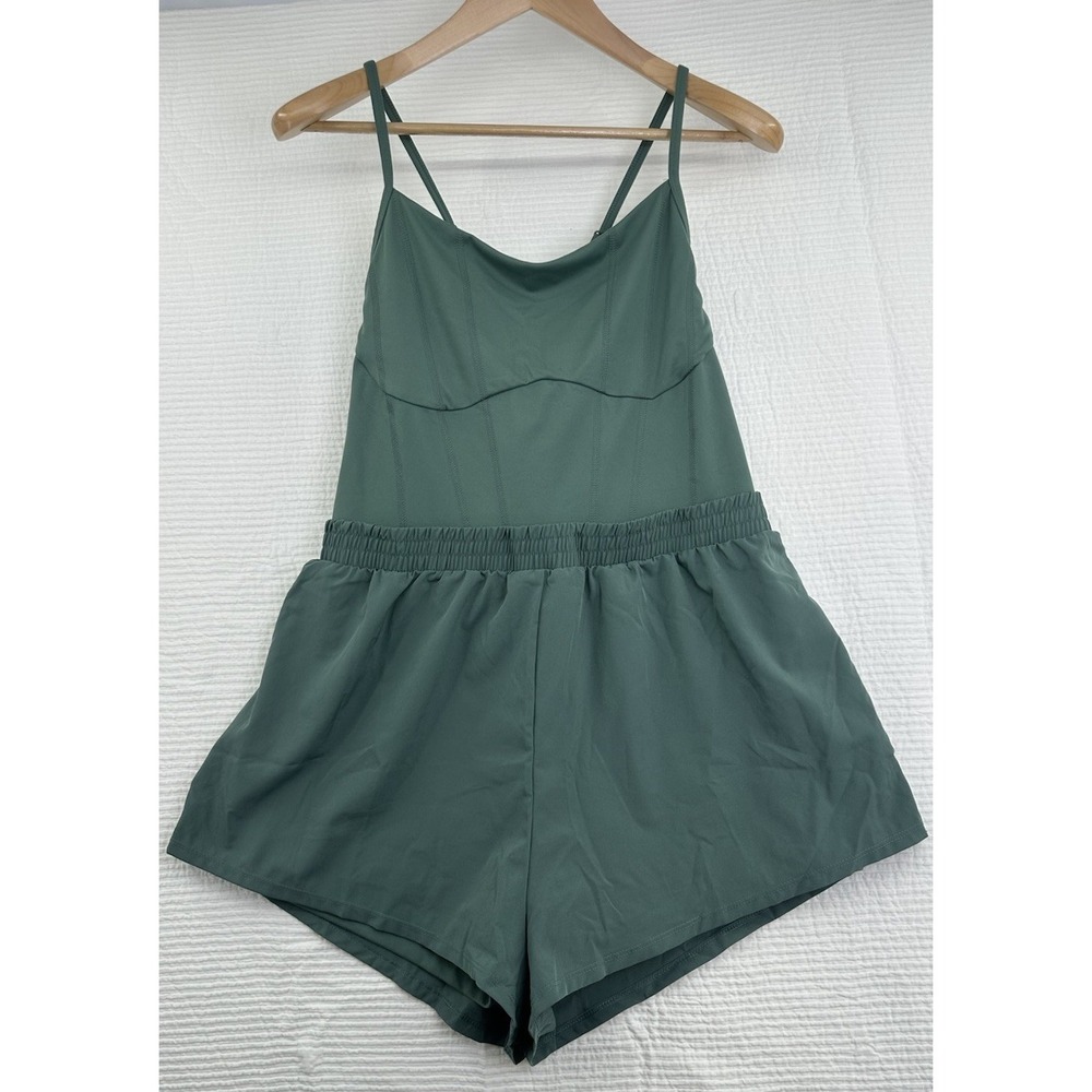 NEW Victoria's Secret Pink Ultimate Runsie 2XL Green Workout Gym Romper